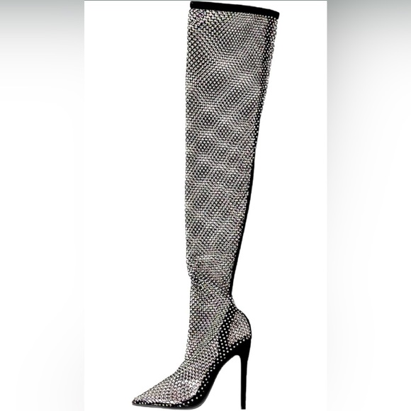 Black Rhinestone Boots 👢 - Picture 2 of 8